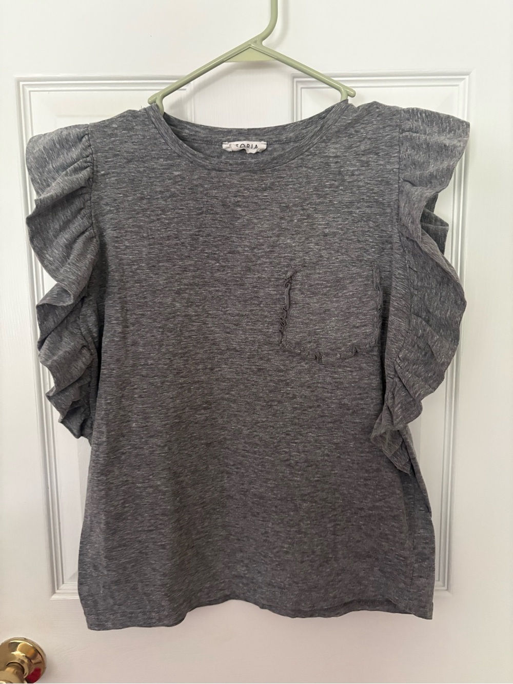 Storia Heather Gray Ruffle Sleeve Pocket Tee - Women
